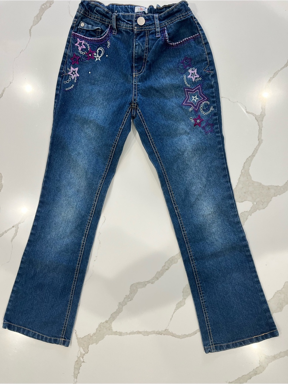 Circo Girls Embroidered Star Jeans Size 14 Adjustable Waist Straight Leg Denim